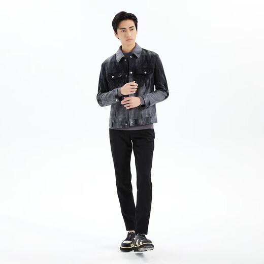 Lilang Leichte Modelkleidung für Männer [Gradial Textur] Wollmantel Herren Krawatte Farbstoff Lapel Wolljacke Q3dyr116 Black Grey XL (175)