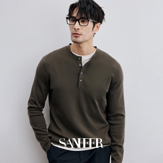 SANHEER yuppie gentleman German southern wool lightweight warm wool Henry collar men's thick sweater cardigan DAZ718 gray green L /50
