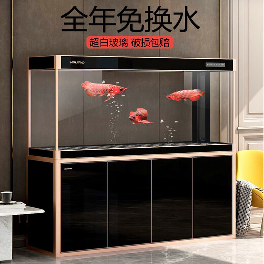 闽江（minjiang）大型鱼缸客厅家用落地底过滤水族箱生态免换水办公室风水龙鱼缸 黑色 81长39宽145高【无边款】+688过滤套餐
