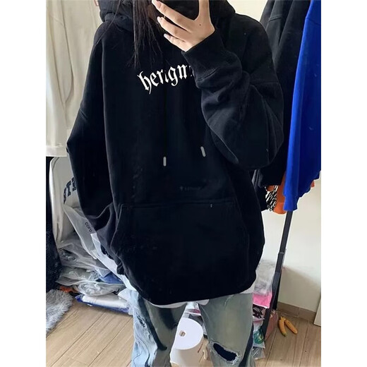 迪伽达黑色连帽美式hiphop卫衣男女秋冬季oversize慵懒风潮牌百搭外套男 HDFS-687黑色【加绒】 2XL