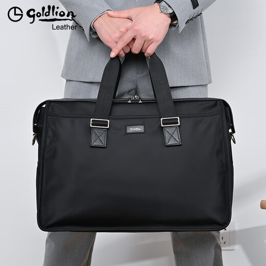 Goldlion men's handbag 2025 new Oxford cloth large capacity casual fashion men's bag computer business men's briefcase black large size 46*34*15CM large bag 17 inches