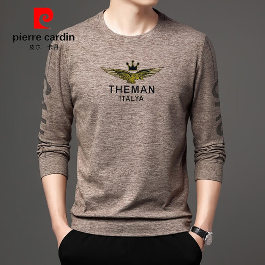 
[Pure Cotton] Pier Cardin middle-aged and young business casual autumn long-sleeved T-shirt base shirt men's body men's men's velvet round neck sweater trendy knitted sweater underwear clothes that are not affordable 9928 camel 165M