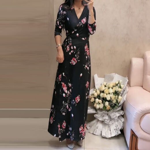 Zhidoudou Xi und Xi einteilige Kleidungsrock koreanische Version Slim and Gentle Style Beach Urlaub 3034 Schwarz 2xl