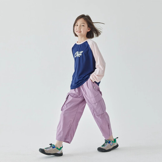 Kechu 24 summer new parent-child cool contrasting raglan sunscreen T-shirt UPF50+ children's round neck long-sleeved top navy blue and pink 165cm