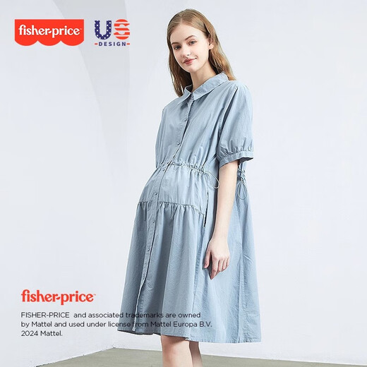 Fisher-Price (Fisher-Price) American Fisher Mutterschaftskleid Frühlings- und Sommer-Kleid mit reinem Baumwollstillungskleidung modische Mutterschaftskleid Frauen modische Sommerkleiderwolke Blaues Kleid + Hautfarbe Sicherheitshose M [100-120jin [Jin gleich 0,5 kg] geeignet für das Tragen]