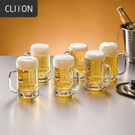 CLITON glass beer mug with handle beer mug bar restaurant large capacity 410ml drink cup juice cup 6 pack