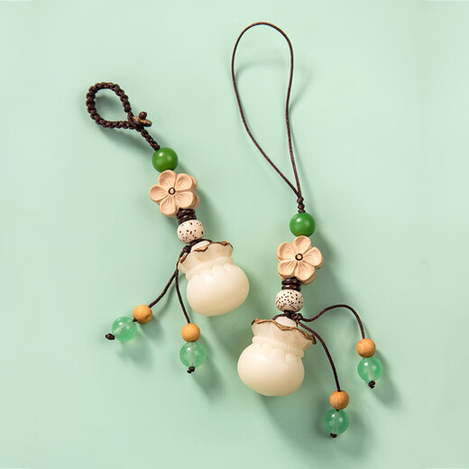 其势 手机挂绳挂件饰品 菩提白玉石手腕手机链 防丢配绳短款 高端男女款吊坠 U盘钥匙扣多功能挂饰 【招财福袋 · 福禄】手机链款