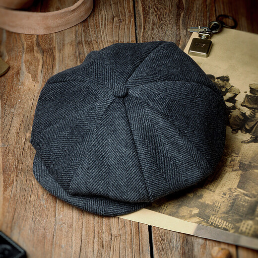 OUFANDI Bloody Gangster Wolle Oktopus Hut Männer Rasiermesser Party English Beret Retro Literarische Zeitungsjungen Hat Fashion Maler Pure Black L (59-61 cm) Verstellbar
