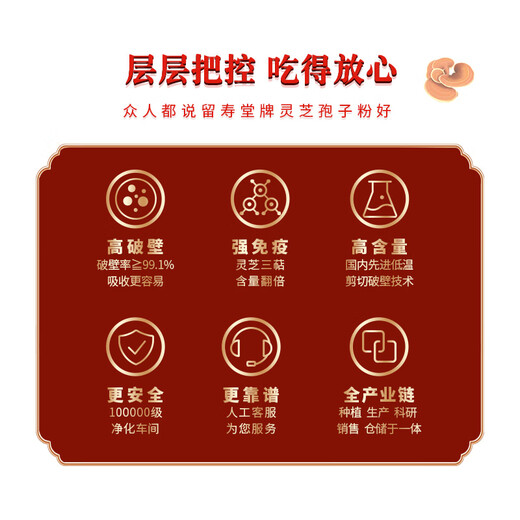 
Beijing Liushoutang Breaking Wall Ganoderma lucidum spore powder enhances post-immune nutritional tonic health products enhance resistance Tongren sugar-free Ganoderma lucidum triterpene high content 17% New Year gift gift box 2g/bag*60 bags/box