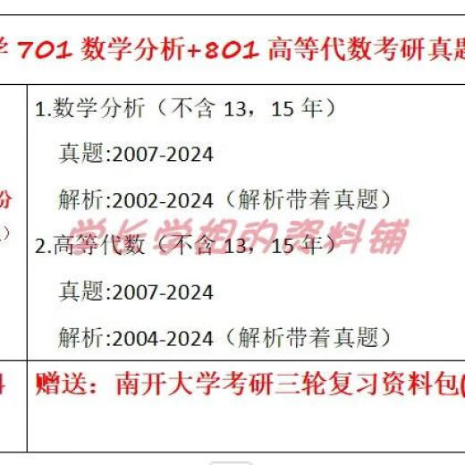 南开大学701数学分析+801高等代数考研真题及资料2007-2024（见详 数学分析真题+解析