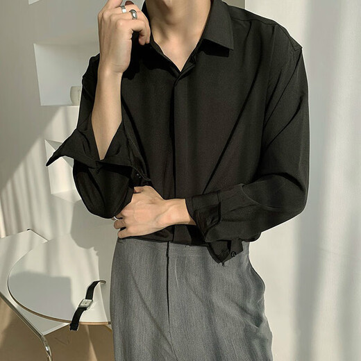 Kaduton camisa para hombres primavera casual nueva seda de hielo caído camisa de estilo hong kong colgante de manga larga estilo coreano de coño