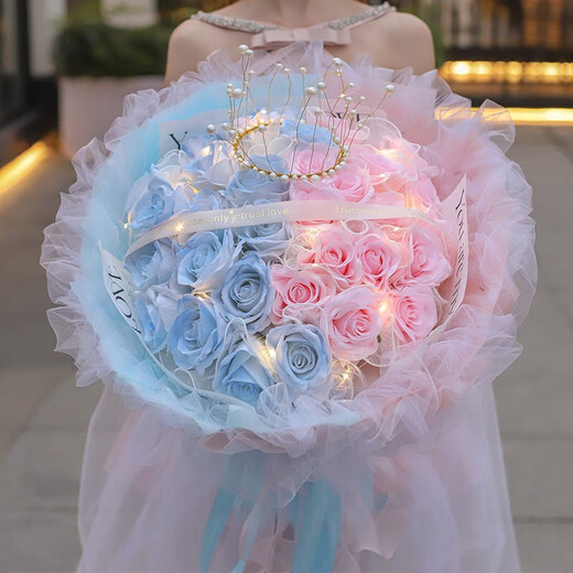 Love Flowers Express Blumengeschenk gebrochen Eisblau Rose Geburtstagsgeschenk Freundin Frau Geschenk Mädchen Blumensträuße gleiche Stadt Lieferung Stunden [gut für Himmel] 33 DY690