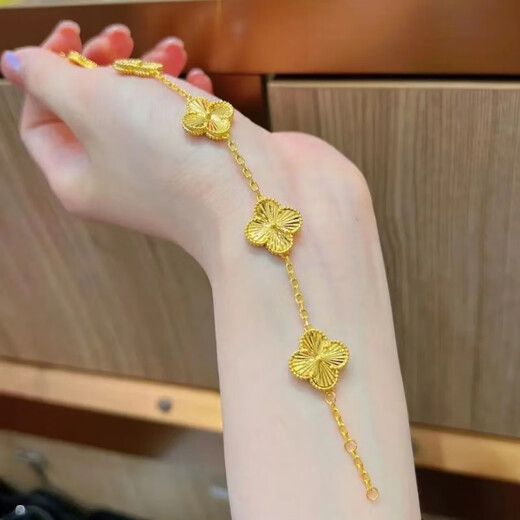 Vatican-made old Phoenix gold store style gold-wrapped 999 sterling silver four-leaf clover bracelet female forest simple ins five-flower bracelet bracelet