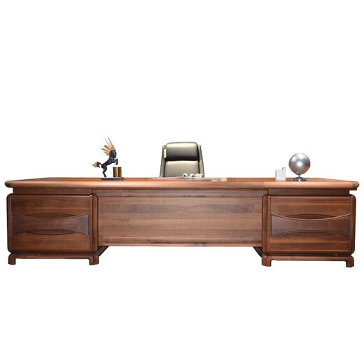 Kong Qiu Mingge high-end solid wood office desk and chair boss table light luxury new Chinese walnut president table executive desk manager table combination 2.4 meters boss table