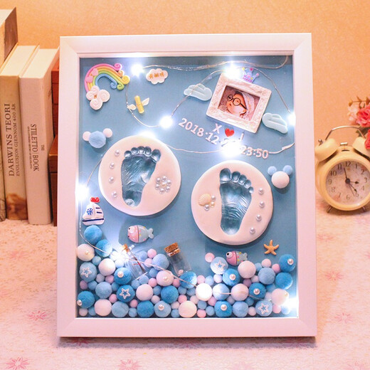 Taoshang Baby Full Moon Commemorative Hand and Foot Print Mud Newborn Baby Hand and Foot Mud Mud 100th Birthday Photo Frame 12-inch Frame Sincere Love Elegant Pink + Warm Light