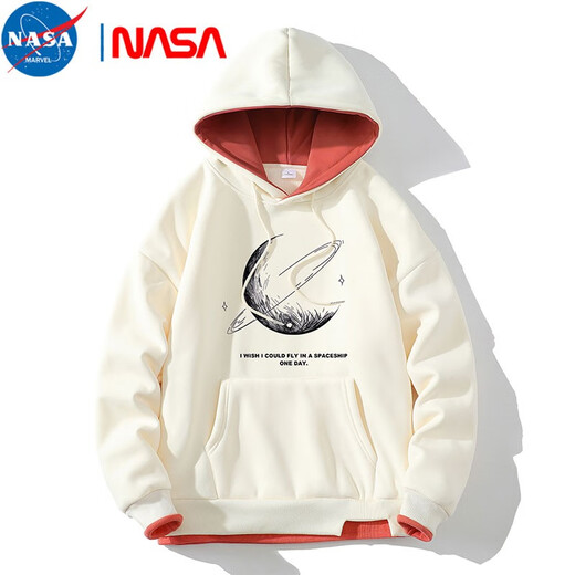 NASA MARVEL假两件连帽卫衣男秋冬款美式撞色拼接宽松潮流休闲套头上衣外套男 黑色689 3XL