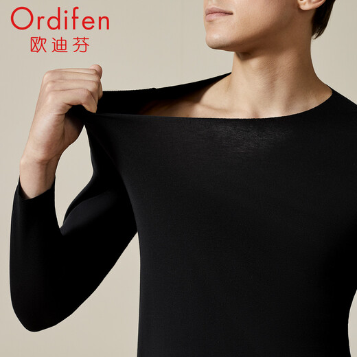 欧迪芬（Ordifen）本命年保暖男绵羊毛磨毛加绒蓄热亲肤圆领打底秋衣秋裤套装 黑色 M