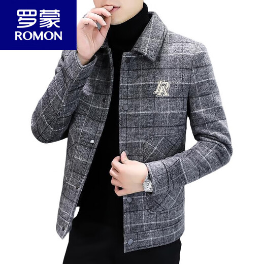 ROMON Wool Men's Short Jacket Padded Thickened Men's 2025 New Spring Autumn and Winter Casual Woolen Jacket 5 Gray 2905 Style Thickened XL 180 (135Jin Jin is equal to 0.5kg -150Jin Jin is equal to 0.5kg)