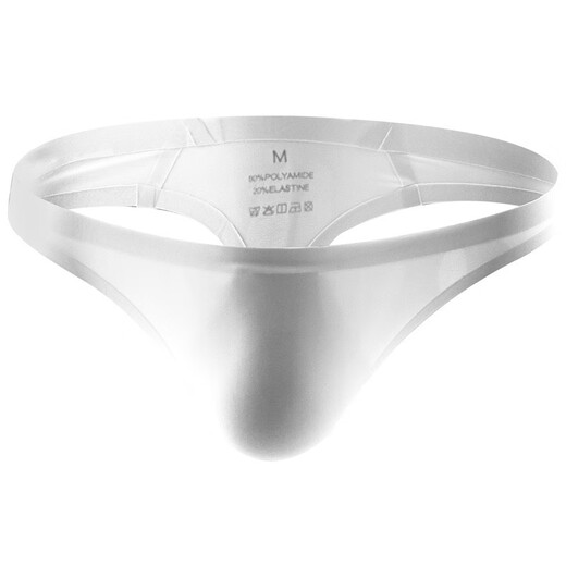 男士内裤丁字裤白色低腰透气锦纶纯色性感三角内裤无痕露臀小内裤 白 XL