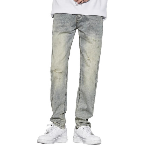 
Commander Bear American retro yellow mud jeans men's autumn wash high street straight loose spring and autumn nostalgic men's casual pants 1098 light blue 29