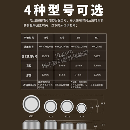 松下适用助听器电池专用a13西门子纽扣1.4v伏1.45v小电子 a312邦力健 A675 PR44 6粒