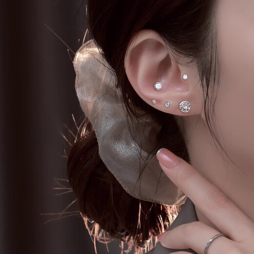 Qi Xiaomi Pure S999 Pure Silver Ear Hole Earrings for Women 2024 New Women's Ear Bone Nails High-Quality Ear Sticks Temperament Silver Earrings 2mm Earrings Pair 999 Silver