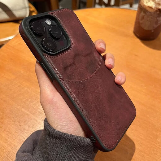 适用苹果15手机壳iPhone14牛皮13pro软12MINI卡包11promax防摔XR 【深咖】奢华皮质/自带卡包 iPhone 15