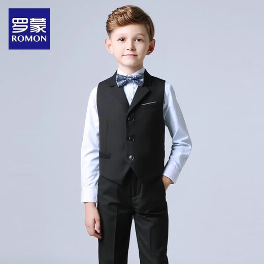 Romon children's suit boys dress flower girl vest suit host wedding piano graduation performance Navy 140