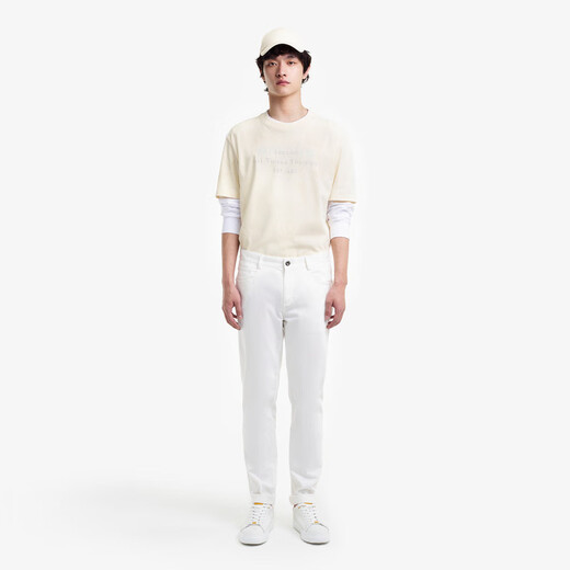 
Jinba Men's Clothing 2025 Spring and Summer New Men's Round Neck T-shirt Casual Short Sleeve FTCE1343 Milk White L (175)