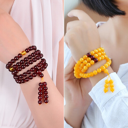 Dingying beeswax bracelet with 108 beads, natural chicken fat yellow old honey multi-ring necklace, blood amber for men and women, 6mm, 108 beads, yellow beeswax