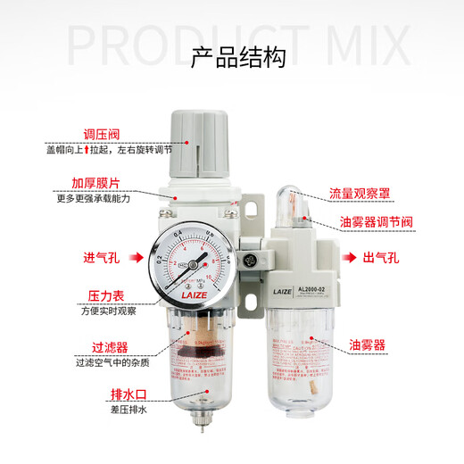 悦常盛型气源处理器AC3010/2010/4010/5010-0203/04/06/10油水分离器 白色款AC3010-03D自动排水