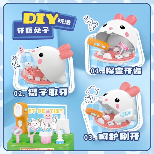 
Maiqu Planet Children's Simulation House Player Toys Doctor Dentist Dental Hospital Nursing Pet Bunny Introductory Gift