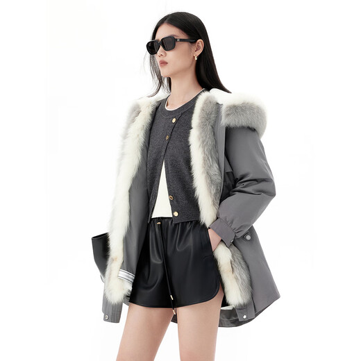 
Peacebird two-color fur collar fur jacket A1ADE4512 gray S