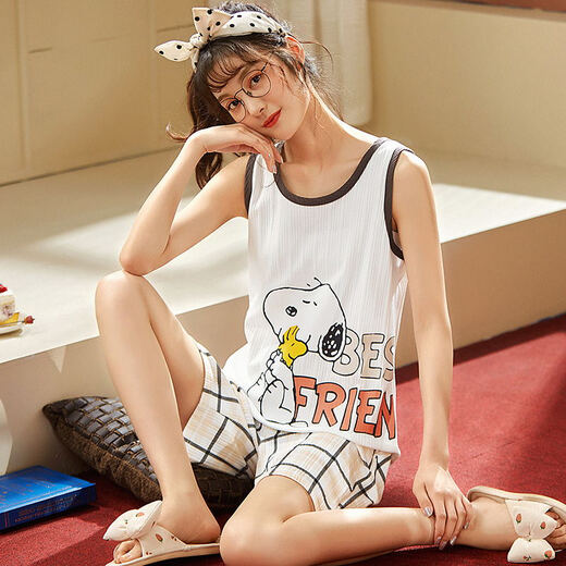 Commandant Xiong Summer Pyjamas Summer 2022 NOUVEAU COTON PURT PURS SOLEST SOLEST SOSSENDRE LA LA LIGNE DE LA TAILLE COMMISSE SÉMINE VELLEMENT SUMBRE FEMMES WJ9856 M CODE 75-90JIN [Jin est égal à 0,5 kg]