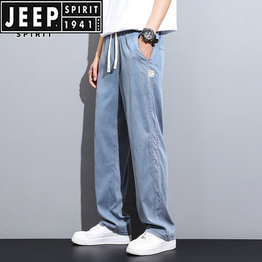 JEEP SPIRIT天丝牛仔裤男夏季薄款潮牌直筒宽松男士冰丝阔腿休闲长裤 1048蓝色 XL【126-140斤】