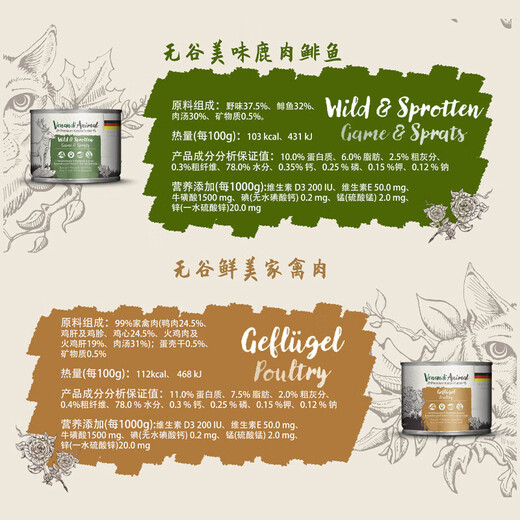 German Venandi grain-free single meat hypoallergenic kitten source high protein ven staple food canned poultry meal pack 125g