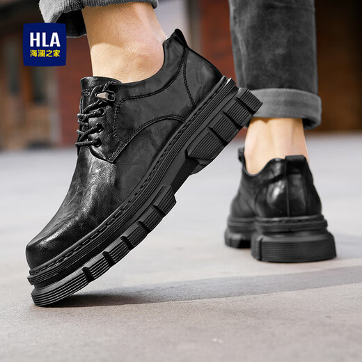Heilan House (HLA) Chaussures pour hommes Chaussures de travail à semelle épaisse Chaussures de travail décontractées en cuir pour hommes HAAGZM1DFE025 Noir 43
