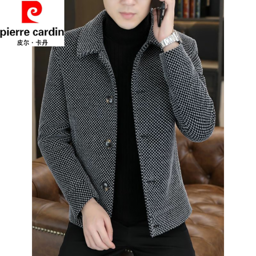 Pierre Cardin (pierre cardin) high-end woolen coat men's autumn and winter new lapel cotton thickened clothes winter casual jacket men's jacket light gray cotton thickened L recommended 110-125Jin Jin equals 0.5 kg
