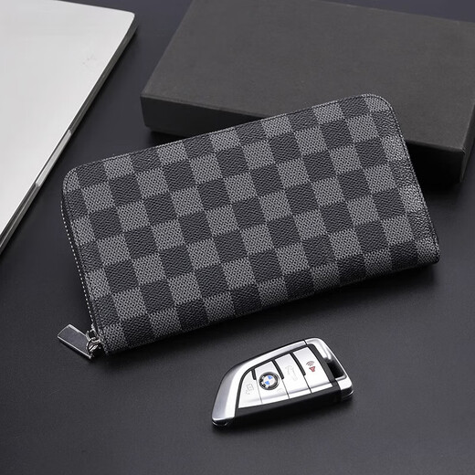 
SZNR luxury new wallet men's long zipper clutch bag multi-card position large-capacity card clip bag plaid twill hand grab bag black-plaid 20CM*10CM*3CM