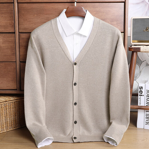 ROMON sweater for men with wool V-neck button knitted cardigan for men in spring and autumn trendy Korean solid color casual jacket for men gray 175/L