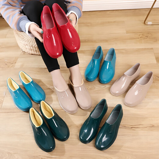 Qisiman vier Staffel Neue Low-Top-Regenstiefel für Frauenküche nicht rutschfeste wasserdichte Schuhe für Frauen Erwachsener kurzer Röhrchen weicher Gummischuhe warmer Schuhabdeckung Einzelschuhe [Dunkelgrün] Einen Größe kleiner 36