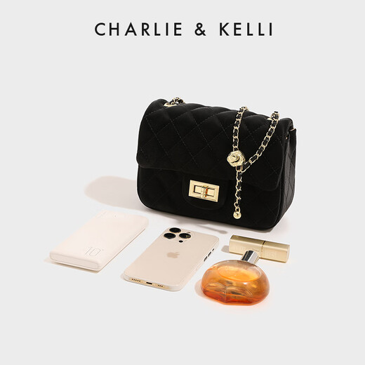 CHARLIE&KELLI brand CK light luxury bag women's bag shoulder bag women's crossbody bag rhombus small square bag Chinese Valentine's Day gift black Jingcang Suda gift bag packaging