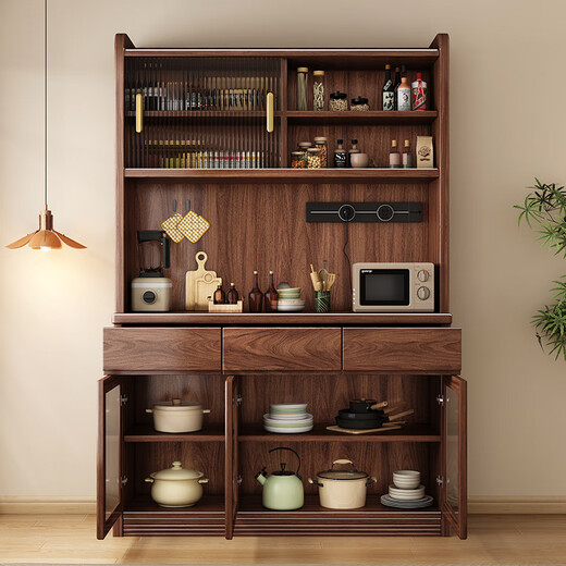 Toxiaomuwo Batteur noir noyer mur intégré à vin intégré en bois massif armoire de rangement multi-fonction