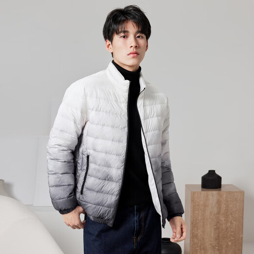 Snow Fly [Off-season Clearance] New autumn and winter style thin down men's zipper pocket windproof cuffs warm autumn down black and white gradient 9T84 XL 180/96A