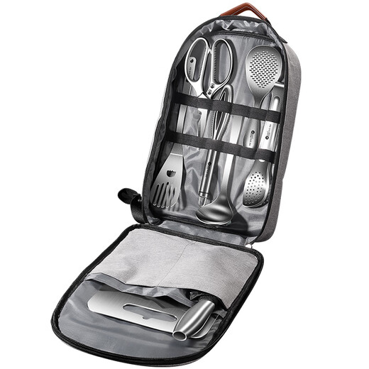 Daoqi 304 stainless steel outdoor tableware and knife set portable camping kitchen utensils and equipment essential for camping nine-piece stainless steel outdoor kitchen utensils set (including melon planer)