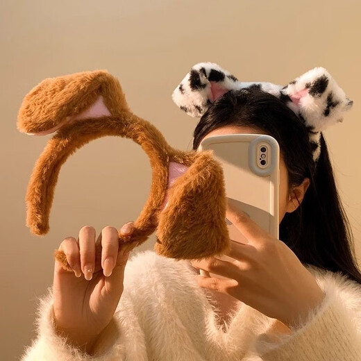 Mr. Ouyang's cartoon brown puppy headband plush simulated Dalmatian dog ear headband live broadcast cos comic exhibition performance props female brown dog headband A10-101