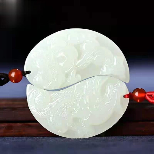 Wanyuyan natural Hetian white jade pendant for couples, a pair of dragon and phoenix jade pendants for men and women, engraving pendant necklace, token of love, white jade dragon and phoenix couple pendant
