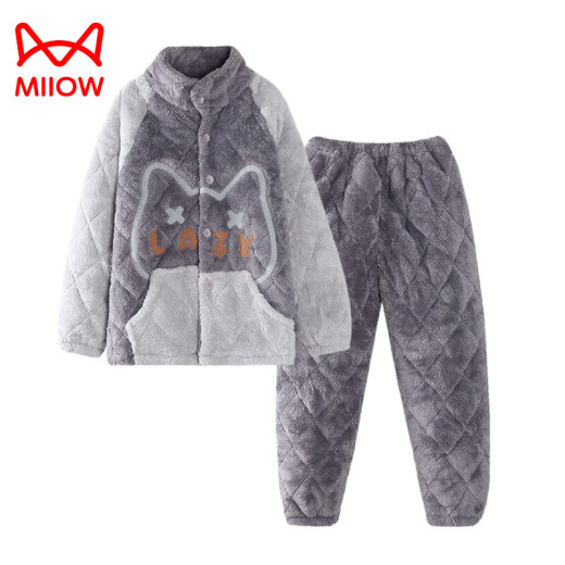 猫人（MiiOW）睡衣男士秋冬季加厚加绒珊瑚绒三层夹棉袄冬款冬天男生2025家居服 G687【现货】 M 【建议体重80-100斤，身高165C