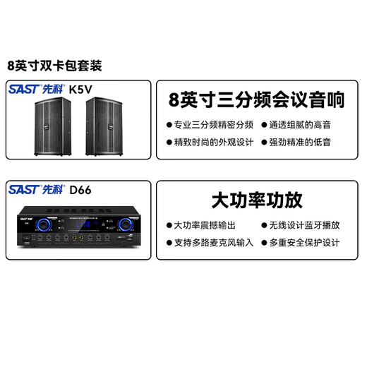 先科会议室音响设备全套装组合家庭影院KTV音乐学校培训专用系统蓝牙功放麦克风一体机壁挂舞台音箱K5V 【两8吋音响套装】无话筒（50-120平）