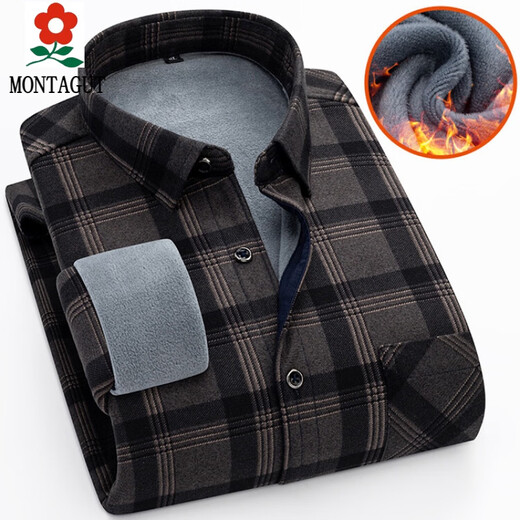 Montagut 2025 plaid winter men's long-sleeved shirt plus velvet trendy casual shirt warm new thickened middle-aged inch shirt 9906 L